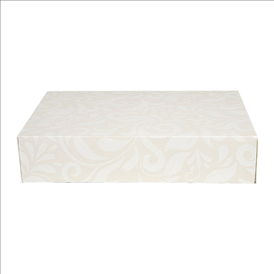 BOÎTES CATERING, PLATE 'THEPACK DAMASCO' 250 G/M2 19x28x6 CM BLANC CARTON ONDULÉ NANO-MICRO (100 UNITÉS)