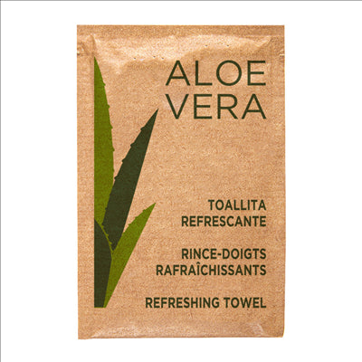SERVIETTE RAFRAÎCHISSANTE "ALOE VERA" KRAFT  6x8 CM BLANC CELLULOSE (2000 UNITÉS)