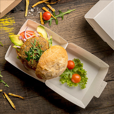 BOÎTES HAMBURGER 'THEPACK' 230 G/M2 17,6x16,8x7,8 CM (XL WIDER) BLANC CARTON ONDULÉ NANO-MICRO (300 UNITÉS)