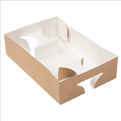 PLATEAUX REPAS À EMPORTER 4 VERRES+1 COMPART. 'THEPACK' 280 G/M2 25,3x17x6,5 CM NATUREL CARTON ONDULÉ NANO-MICRO (300 UNITÉS)