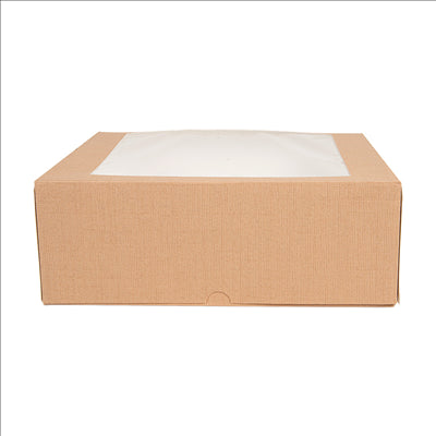 BOÎTES PÂTISSERIES AVEC FENÊTRE 'THEPACK' 240 G/M2 + OPP 28x28x10 CM NATUREL CARTON ONDULÉ NANO-MICRO (100 UNITÉS)