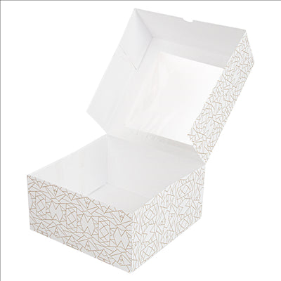 BOÎTES PÂTISSERIES AVEC FENÊTRE 'THEPACK DECO' 250 G/M2 + OPP 24x24x12 CM BLANC CARTON ONDULÉ NANO-MICRO (50 UNITÉS)