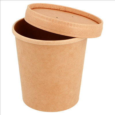 COMBO RÉCIPIENTS + COUVERCLES 480 ML - 16 oz 340 + 18 PE G/M2 Ø 9,7/7,5x10 CM NATUREL KRAFT (250 UNITÉS)