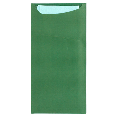 SACS COUVERTS + SERVIETTE 'JUST IN TIME' 80 + 10PE G/M2 11,2x22,5 CM VERT KRAFT VERGÉ (400 UNITÉS)