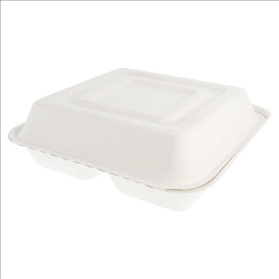 COQUILLES "L" 3 COMPART. 'BIONIC'  25x25x7,5 CM BLANC BAGASSE (250 UNITÉS)