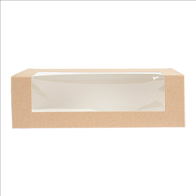 BOÎTES PÂTISSERIES AVEC FENÊTRE 'THEPACK' 240 G/M2 + OPP 26x11x8 CM NATUREL CARTON ONDULÉ NANO-MICRO (300 UNITÉS)