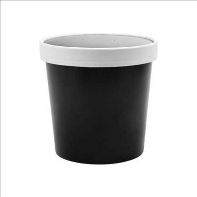 RÉCIPIENTS + COUVERCLES 780 ML - 26 oz 330 + 18 PE G/M2 Ø11,7/9,2x11 CM NOIR CARTON (250 UNITÉS)