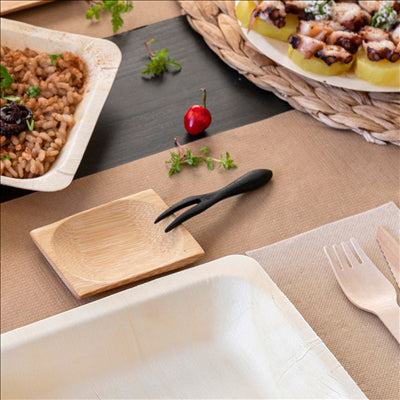 MINI ASSIETTES RECTANGULAIRES  6x8 CM NATUREL BAMBOU (24 UNITÉS)