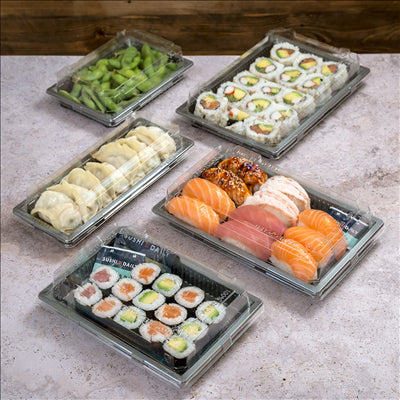 RÉCIPIENTS POUR "SUSHI" 442 ML 22,9x15,5x2,1 CM ARGENTE RPET (140 UNITÉS)