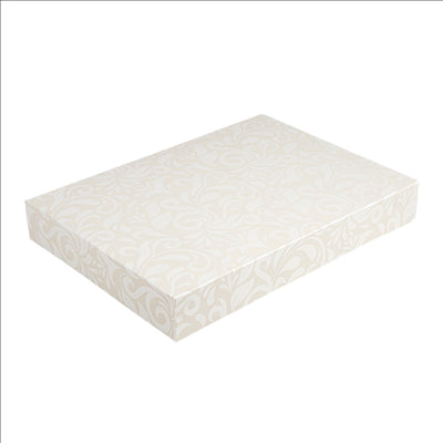 BOÎTES CATERING, PLATE 'THEPACK DAMASCO' 310 G/M2 32x42x6 CM BLANC CARTON ONDULÉ NANO-MICRO (100 UNITÉS)