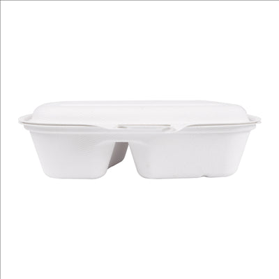 COQUILLES 2 COMPART. 'BIONIC' 900 ML 22,4x14x6 CM BLANC BAGASSE (400 UNITÉS)