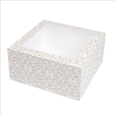 BOÎTES PÂTISSERIES AVEC FENÊTRE 'THEPACK DECO' 250 G/M2 + OPP 24x24x12 CM BLANC CARTON ONDULÉ NANO-MICRO (50 UNITÉS)