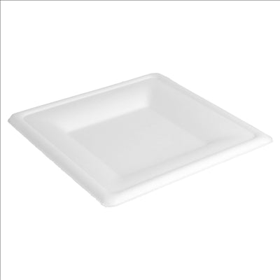 ASSIETTES CARRÉES 'BIONIC'  16x16x1,5 CM BLANC BAGASSE (500 UNITÉS)