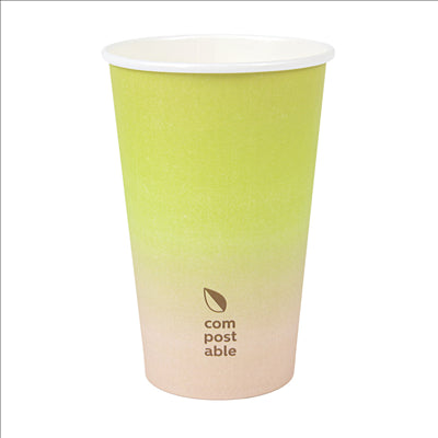 GOBELETS BOISSONS FROIDES ET CHAUDES 1 PAROI 'COMPOSTABLE GRADIENT' 480 ML 300 G/M2 Ø9/6x13,2 CM BLANC CARTON (1000 UNITÉS)