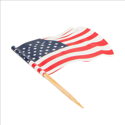 PETITS DRAPEAUX "USA"  4x3/6,5 CM ASSORTI BOIS (144 UNITÉS)