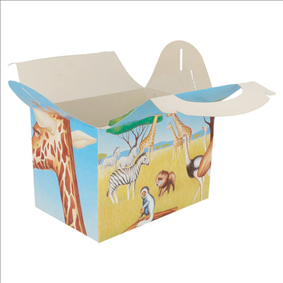 BOÎTES MENU ENFANT "SAVANE"  320 G/M2 15,50x10,50x17,50 CM QUADRICHROMIE CARTON (300 UNITÉS)