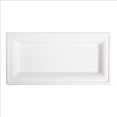 ASSIETTES RECTANGULAIRES 'BIONIC'  26x13x1 CM BLANC BAGASSE (500 UNITÉS)