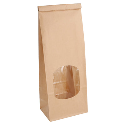 SACS SOS AUTO-FERMETURE AVEC FENÊTRE 1300 GR 60 G/M2 + 25µ OPP 9+6x25 CM NATUREL KRAFT (500 UNITÉS)