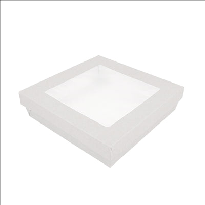 PETITES BOÎTES+COUVERCLES AVEC FÊNETRE 'THEPACK' 1000 ML 250 G/M2 + 12PP + OPP 18,5x18,5x4 CM BLANC CARTON ONDULÉ NANO-MICRO (200 UNITÉS)