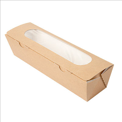 BOÎTES SANDWICH AVEC FENÊTRE - BAGUETTE 'THEPACK' 220 G/M2 + OPP 27,5x8x6,2 CM NATUREL CARTON ONDULÉ NANO-MICRO (200 UNITÉS)