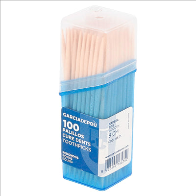 BOÎTES DE 100 CURE-DENTS RONDS  6,5 CM NATUREL BOIS (480 UNITÉS)