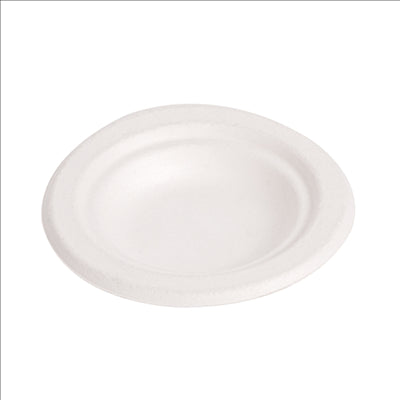 ASSIETTES 'BIONIC'  Ø9,5x1,5 CM BLANC BAGASSE (1000 UNITÉS)