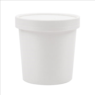 RÉCIPIENTS + COUVERCLES 360 ML - 12 oz 300 + 18 PE G/M2 Ø9/7,2x8,4 CM BLANC CARTON (250 UNITÉS)
