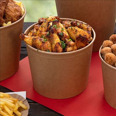 CONTAINERS POULET + COUVERCLES 2550 ML 337 + 18PE G/M2 Ø 18,9/14,7x14,9 CM NATUREL KRAFT (300 UNITÉS)