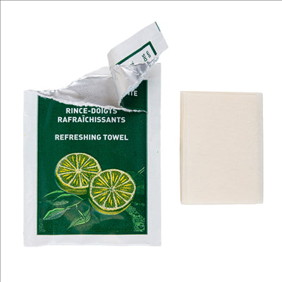 100 RINCE-DOIGTS RAFRAÎCHISSANTS "CITRON"  45 G/M2 6x8 CM. BLANC CELLULOSE (1 UNITÉ)