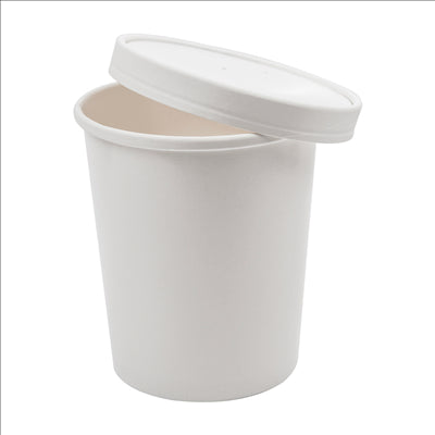 RÉCIPIENTS + COUVERCLES 960 ML - 32 oz 330 + 18 PE G/M2 Ø11,7/9,2x13,5 CM BLANC CARTON (250 UNITÉS)