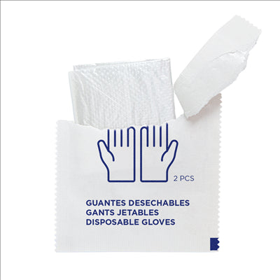 PAIRE DE GANTS ENVELOPPÉS INDIVIDUELLEMENT  26,5x14 CM TRANSPARENT PE (500 UNITÉS)