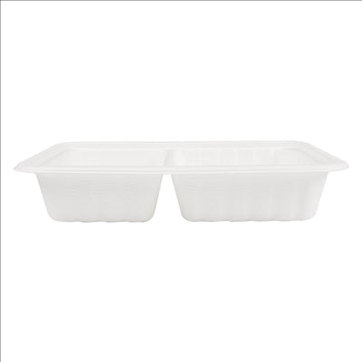 PLATEAUX 2 COMPART + COUVERCLE 'BIONIC' 800 ML 23,3x14,6x6 CM BLANC BAGASSE (400 UNITÉS)