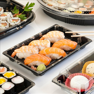 120 U. RÉCIPIENTS + COUVERCLES POUR SUSHI  27x27x4,5 CM NOIR PS (120 UNITÉS)