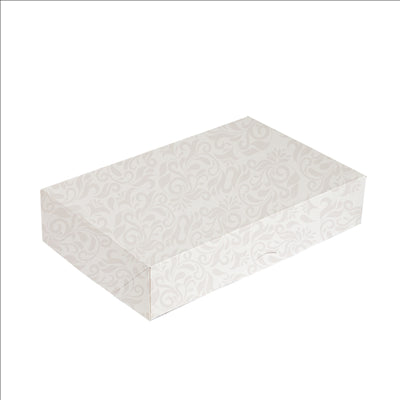 BOÎTES CATERING, PLATE 'THEPACK DAMASCO' 310 G/M2 46x35x6 CM BLANC CARTON ONDULÉ NANO-MICRO (100 UNITÉS)