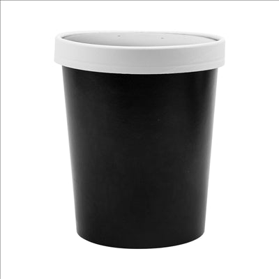 RÉCIPIENTS + COUVERCLES 960 ML - 32 oz 330 + 18 PE G/M2 Ø11,7/9,2x13,5 CM NOIR CARTON (250 UNITÉS)