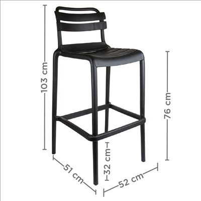 TABOURET HAUT AVEC DOSSIER 'SUPRA-TEK'  52x51x103 CM NOIR PP (4 UNITÉS)