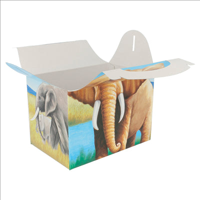 BOÎTES MENU ENFANT "ELEPHANTS"  320 G/M2 15,50x10,50x17,50 CM QUADRICHROMIE CARTON (300 UNITÉS)