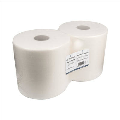 BOBINES 1 PLI - 370 FEUILLES  55 G/ M2 Ø 26x26 CM BLANC AIRLAID (2 UNITÉS)