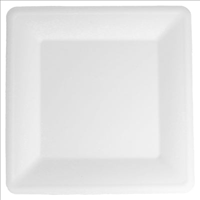 ASSIETTES CARRÉES 'BIONIC'  26,2x26,2x1,9 CM BLANC BAGASSE (300 UNITÉS)