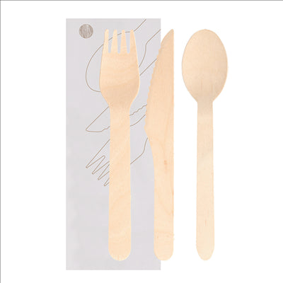 SET 3/1 FOURCHETTE, COUTEAU, CUILLÈRE 'MAKAN'  16 CM NATUREL BOIS (100 UNITÉS)