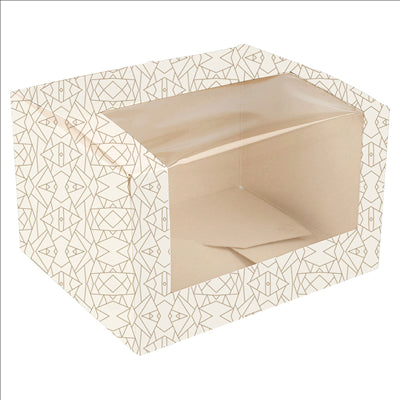 BOÎTES PÂTISSERIES AVEC FENÊTRE 'THEPACK DECO' 250 G/M2 + OPP 11x13x8 CM BLANC CARTON ONDULÉ NANO-MICRO (50 UNITÉS)