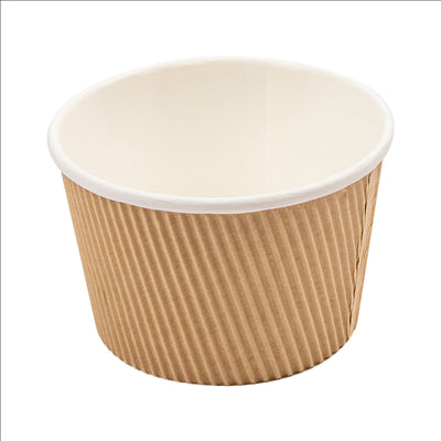 POTS DOUBLE PAROI, ONDULÉ 500 ML - 16,6 oz 280 + 250 + 18PE G/M2 Ø11,5/8,8x7,5 CM MARRON CARTON (500 UNITÉS)