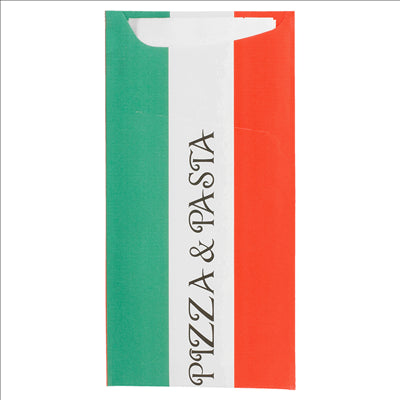 SACS COUVERTS + SERVIETTE 'JUST IN TIME - PIZZA & PASTA' 90 + 10PE G/M2 11,2x22,5 CM BLANC CELLULOSE (400 UNITÉS)