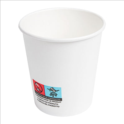 GOBELETS BOISSONS CHAUDES 1 PAROI 180 ML 260 + 18 PE G/M2 Ø7,2/5,3x7,8 CM BLANC CARTON (1000 UNITÉS)