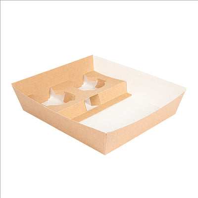 PLATEAUX REPAS À EMPORTER 2 VERRES+1 COMPART. 'THEPACK' 230 G/M2 24,5x22x5,5 CM NATUREL CARTON ONDULÉ NANO-MICRO (240 UNITÉS)