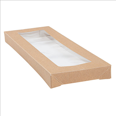 COUVERCLES AVEC FENÊTRE POUR BOÎTES 254.66 'THEPACK' 240 G/M2 11x30x2 CM NATUREL CARTON ONDULÉ NANO-MICRO (200 UNITÉS)