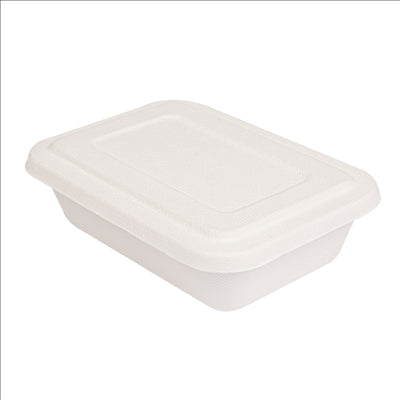 PLATEAUX + COUVERCLE 'BIONIC' 800 ML 19,3x13,5x5 CM BLANC BAGASSE (400 UNITÉS)