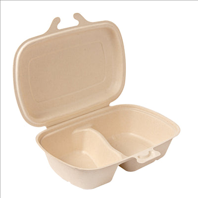 COQUILLES 2 COMPART. 'BIONIC' 900 ML 22,4x14x6 CM NATUREL BAGASSE (400 UNITÉS)