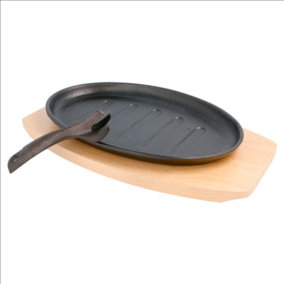 ASSIETTE CHAMPÊTRE OVALE + SUPPORT EN BOIS  27x18x2 CM NOIR FER (8 UNITÉS)