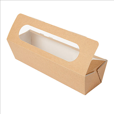 BOÎTES SANDWICH AVEC FENÊTRE - BAGUETTE 'THEPACK' 220 G/M2 + OPP 27,5x8x6,2 CM NATUREL CARTON ONDULÉ NANO-MICRO (200 UNITÉS)